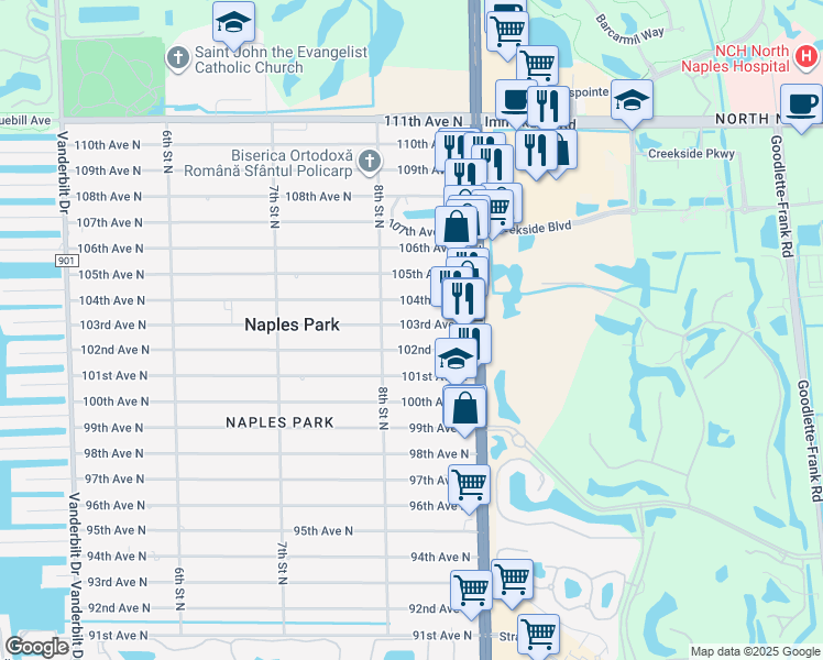 map of restaurants, bars, coffee shops, grocery stores, and more near 826 103rd Avenue North in Naples