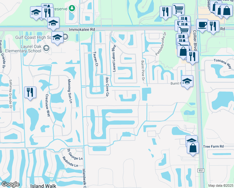map of restaurants, bars, coffee shops, grocery stores, and more near 15082 Topsail Court in Naples