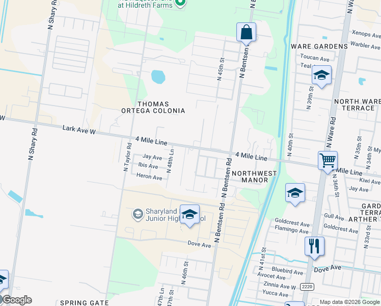 map of restaurants, bars, coffee shops, grocery stores, and more near 4701 Lark Avenue in McAllen
