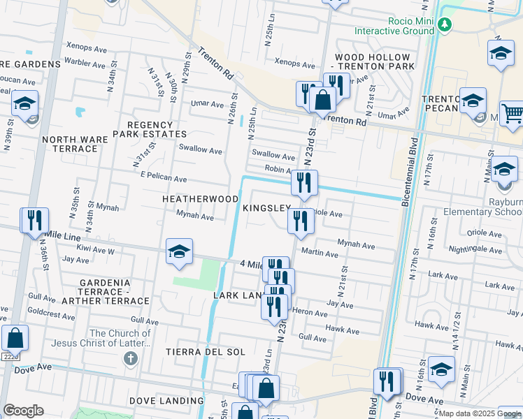 map of restaurants, bars, coffee shops, grocery stores, and more near 2409 Oriole Avenue in McAllen