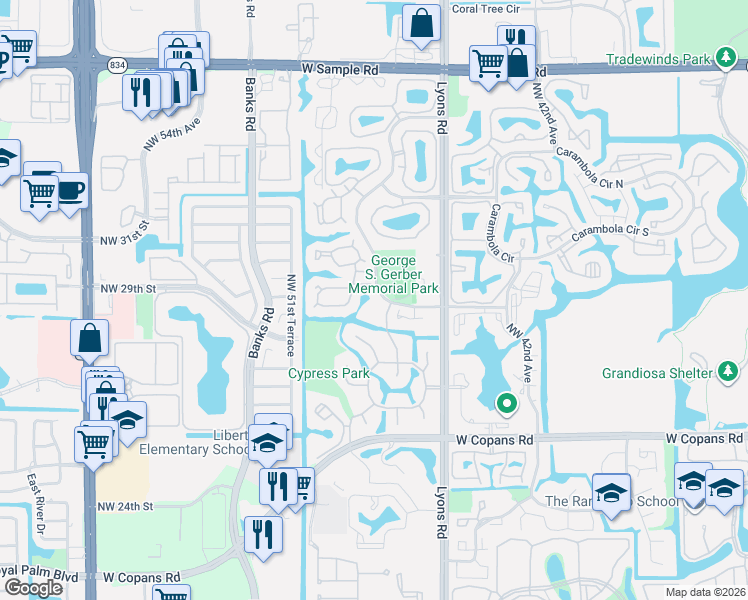 map of restaurants, bars, coffee shops, grocery stores, and more near 3243 Cocoplum Circle in Pompano Beach
