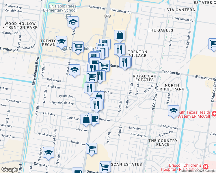 map of restaurants, bars, coffee shops, grocery stores, and more near 7112 North 10th Street in McAllen