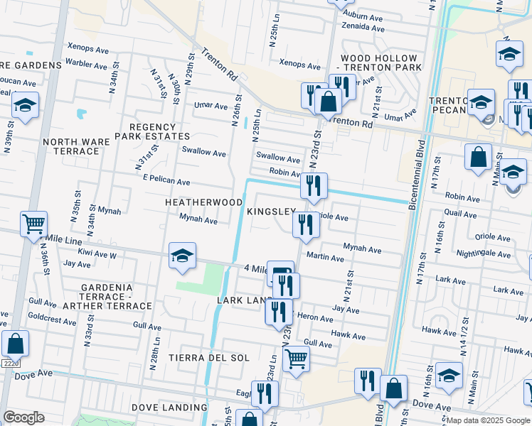 map of restaurants, bars, coffee shops, grocery stores, and more near 2409 Oriole Avenue in McAllen