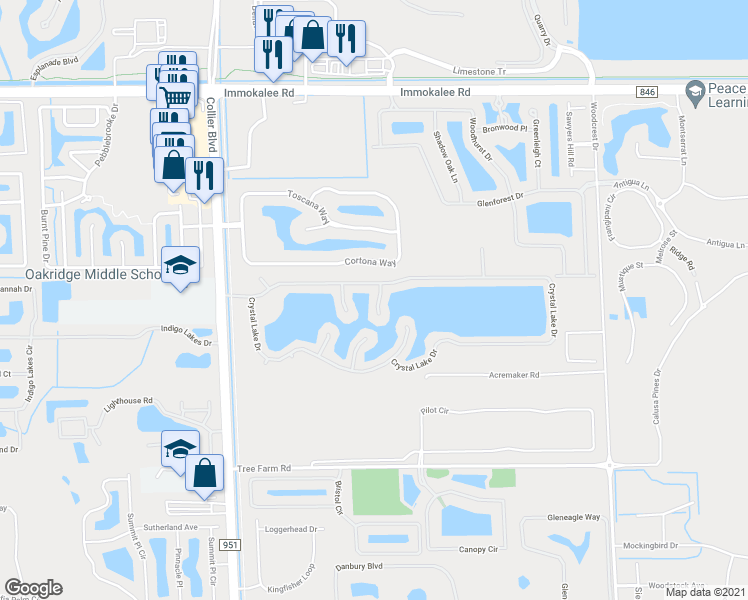map of restaurants, bars, coffee shops, grocery stores, and more near 2055 Flycatcher Point in Naples