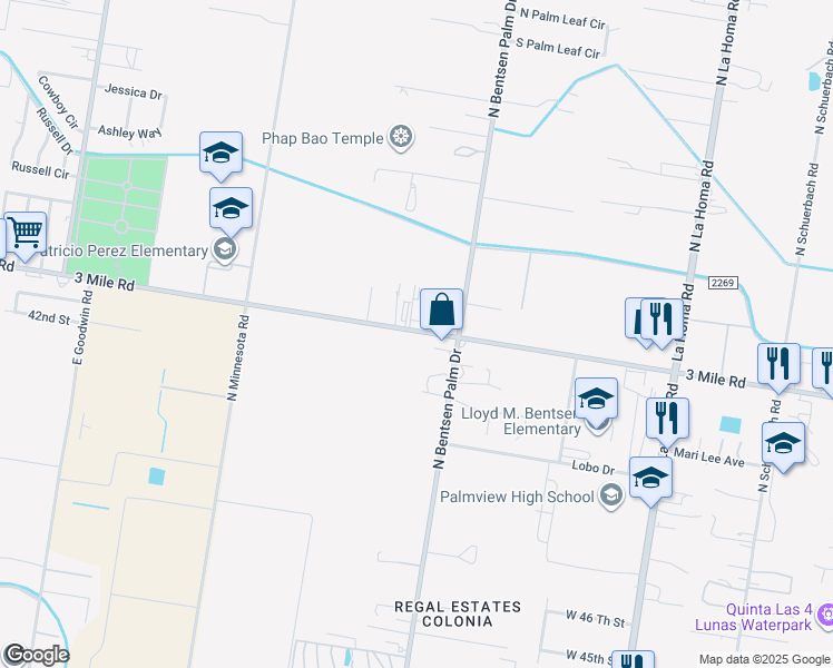 map of restaurants, bars, coffee shops, grocery stores, and more near 3701 West Mile 3 Road in Mission