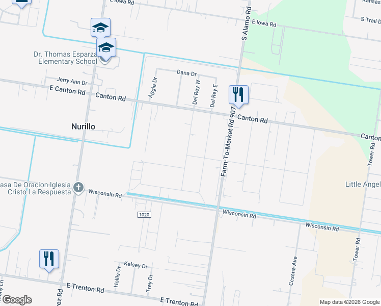 map of restaurants, bars, coffee shops, grocery stores, and more near 3112 Del Rey West in Edinburg