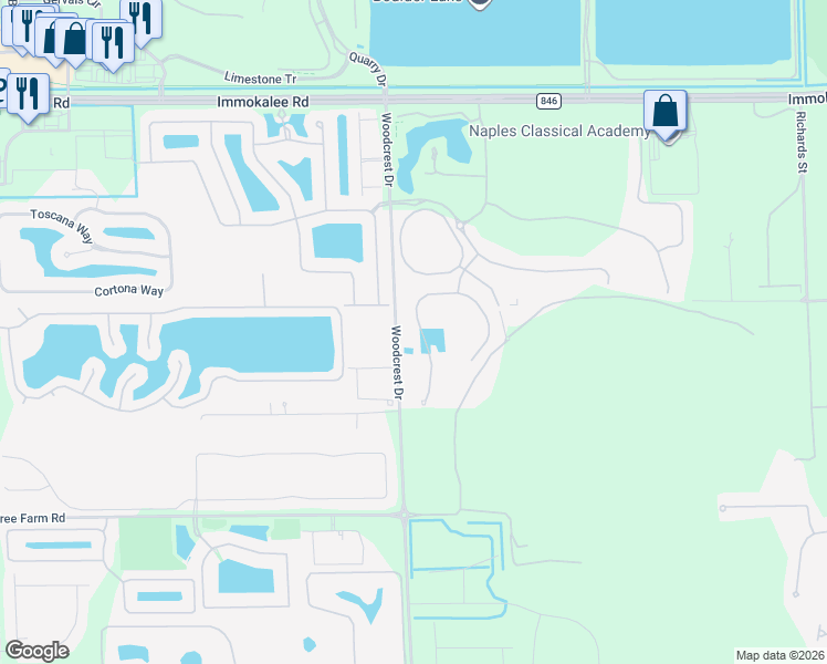 map of restaurants, bars, coffee shops, grocery stores, and more near 1889 Mustique Street in Naples