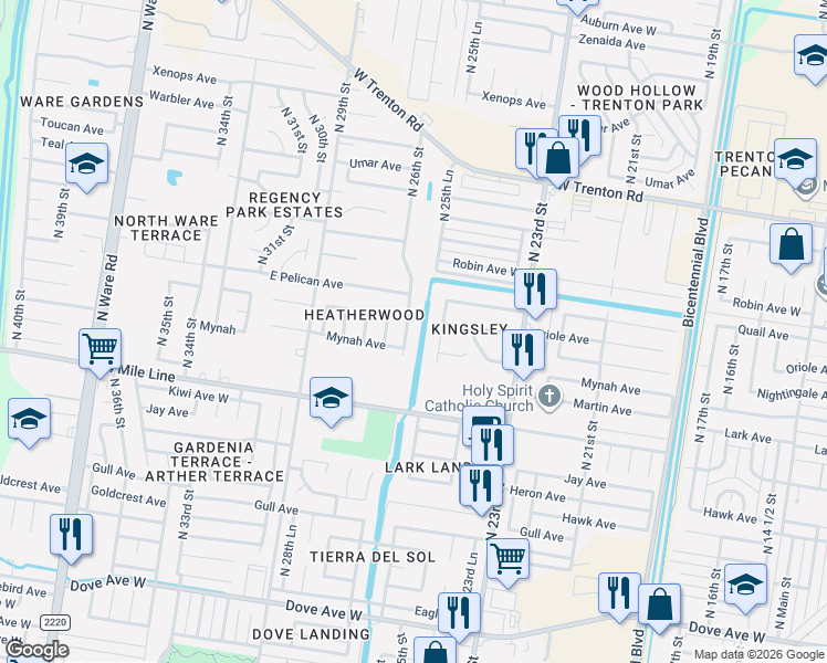 map of restaurants, bars, coffee shops, grocery stores, and more near 6604 North 26th Street in McAllen
