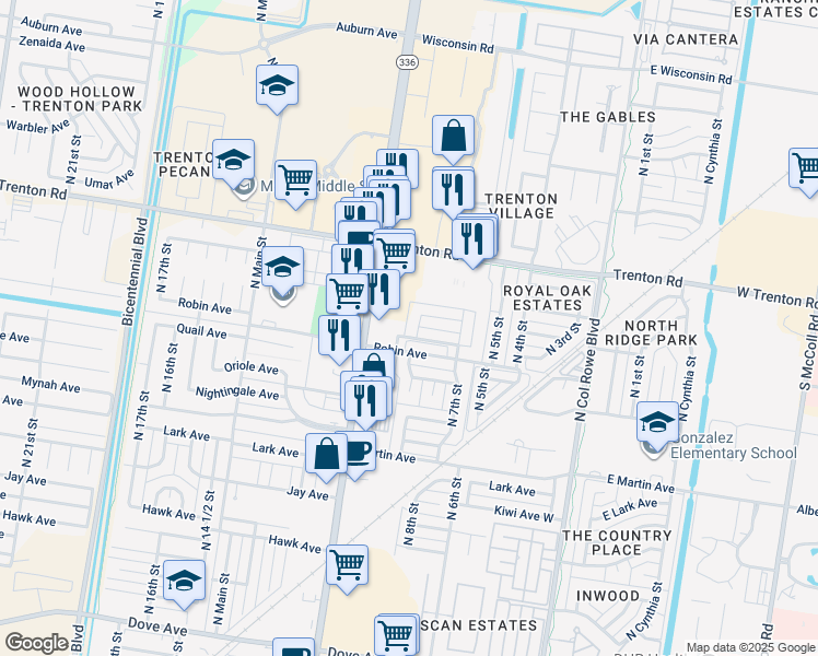 map of restaurants, bars, coffee shops, grocery stores, and more near 7112 North 10th Street in McAllen