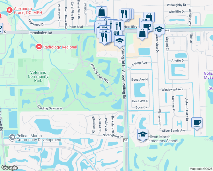 map of restaurants, bars, coffee shops, grocery stores, and more near 2272 Ashton Oaks Lane in Naples