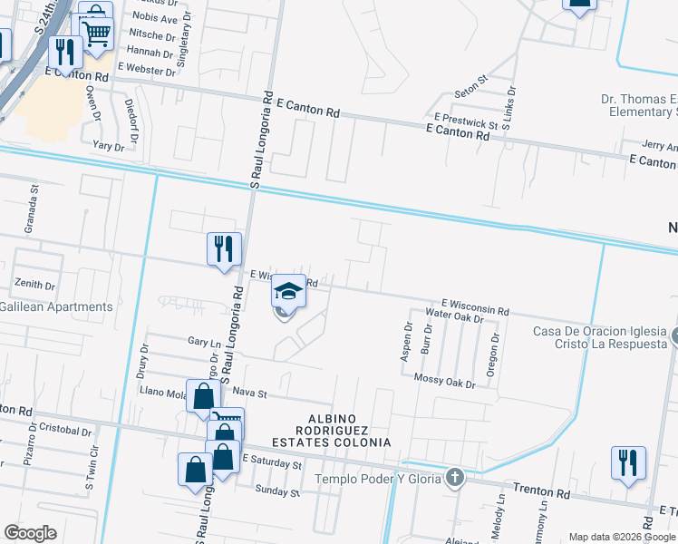 map of restaurants, bars, coffee shops, grocery stores, and more near 2901 East Wisconsin Road in Edinburg