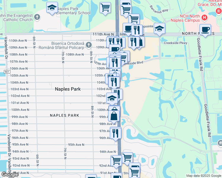map of restaurants, bars, coffee shops, grocery stores, and more near 869 103rd Avenue North in Naples