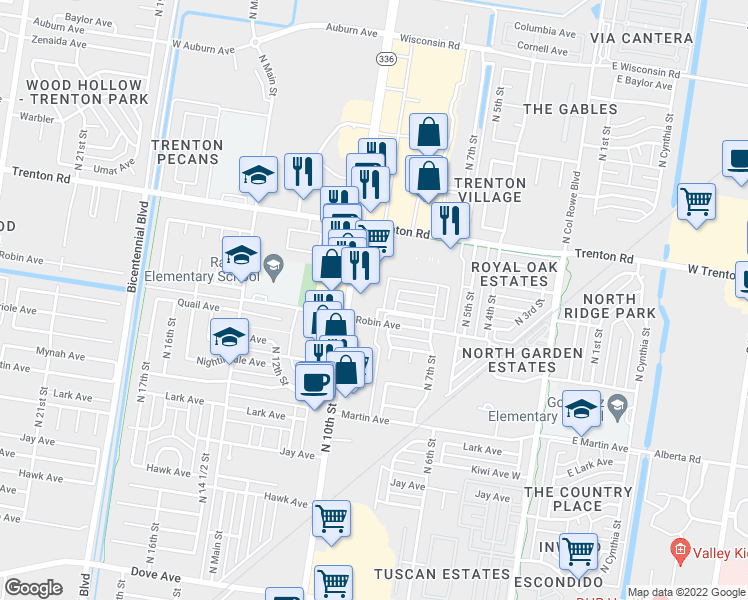 map of restaurants, bars, coffee shops, grocery stores, and more near 7112 North 10th Street in McAllen