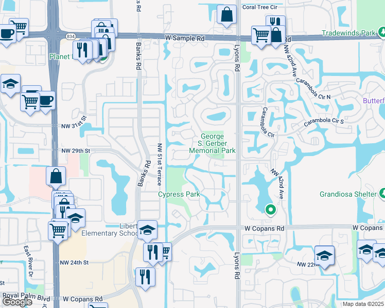map of restaurants, bars, coffee shops, grocery stores, and more near 3243 Cocoplum Circle in Pompano Beach