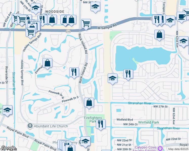 map of restaurants, bars, coffee shops, grocery stores, and more near 6860 Northwest 29th Court in Margate