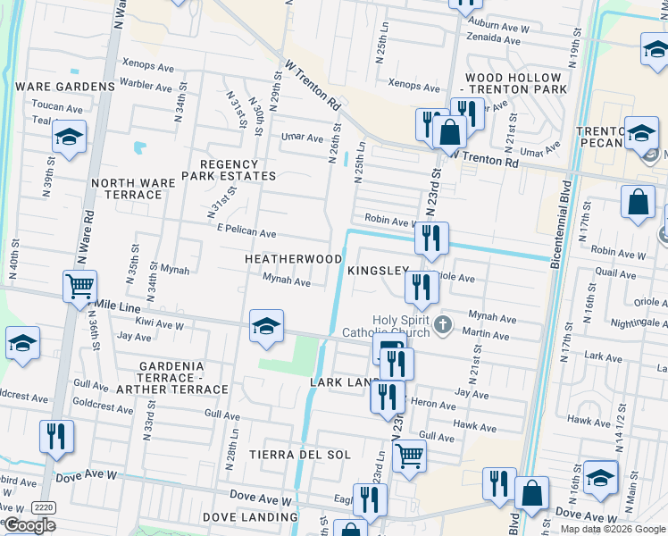 map of restaurants, bars, coffee shops, grocery stores, and more near 6604 North 26th Street in McAllen