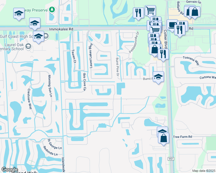 map of restaurants, bars, coffee shops, grocery stores, and more near 15015 Savannah Drive in Naples