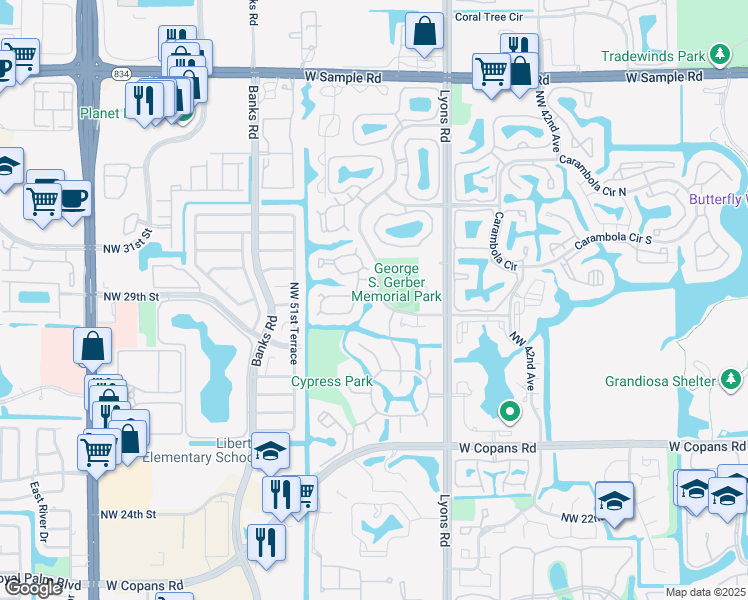 map of restaurants, bars, coffee shops, grocery stores, and more near 3243 Cocoplum Circle in Pompano Beach