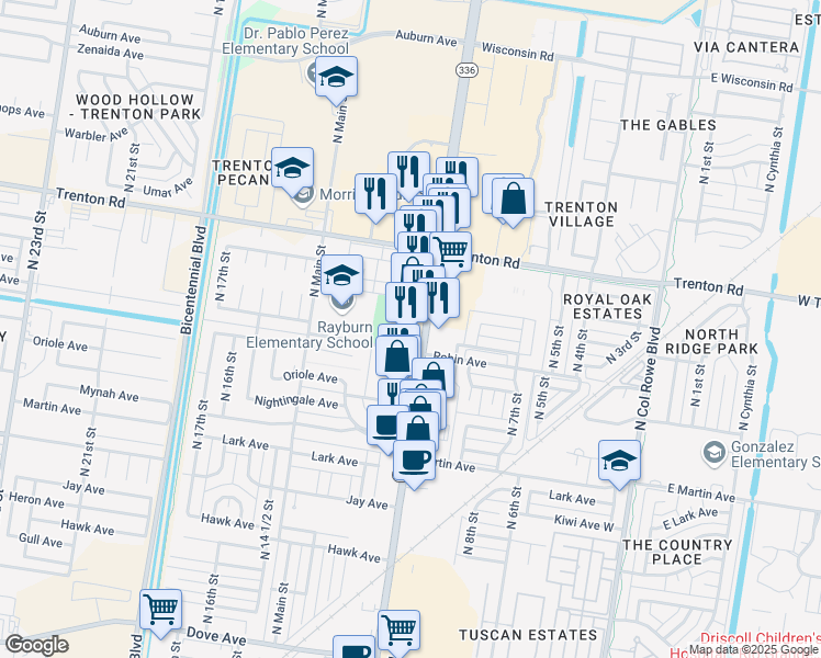map of restaurants, bars, coffee shops, grocery stores, and more near 7001 North 10th Street in McAllen