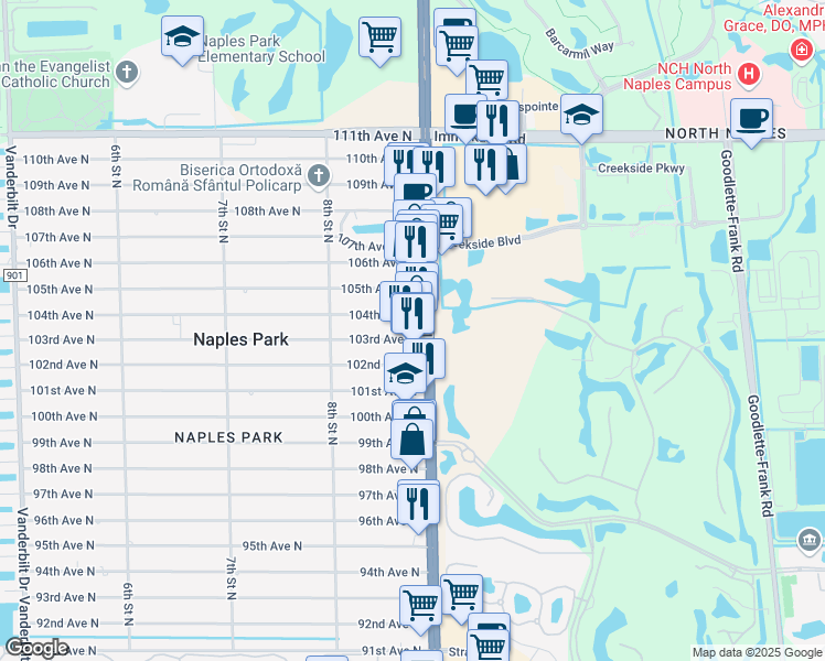 map of restaurants, bars, coffee shops, grocery stores, and more near 869 103rd Avenue North in Naples