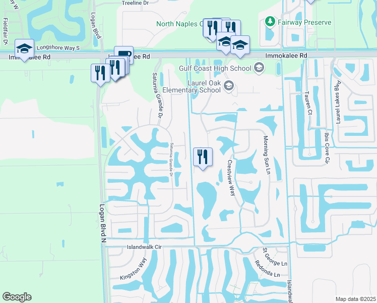 map of restaurants, bars, coffee shops, grocery stores, and more near 2230 Campestre Terrace in Naples