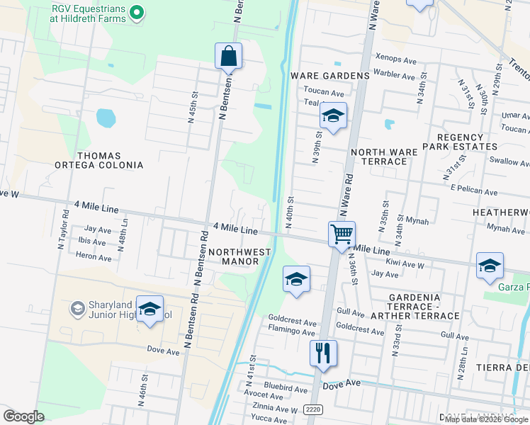 map of restaurants, bars, coffee shops, grocery stores, and more near 6426 North 41st Lane in McAllen