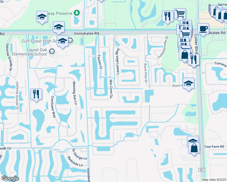 map of restaurants, bars, coffee shops, grocery stores, and more near 15082 Topsail Court in Naples