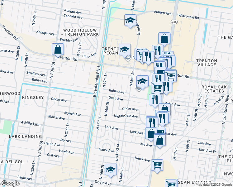 map of restaurants, bars, coffee shops, grocery stores, and more near 1509 Robin Avenue in McAllen