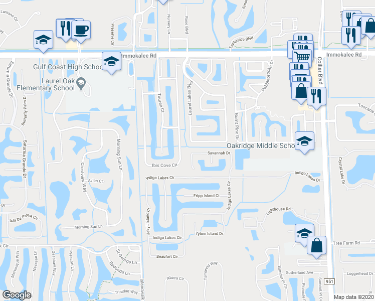 map of restaurants, bars, coffee shops, grocery stores, and more near 15088 Savannah Drive in Naples