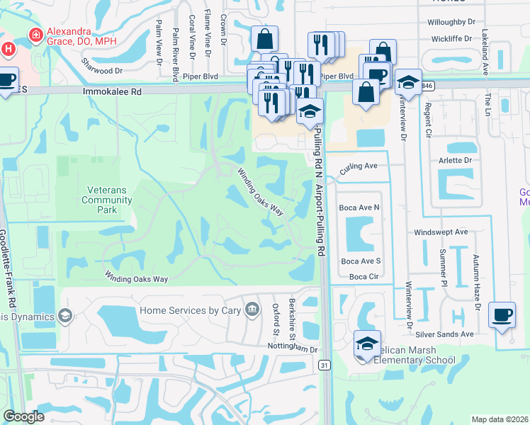 map of restaurants, bars, coffee shops, grocery stores, and more near 2272 Ashton Oaks Lane in Naples