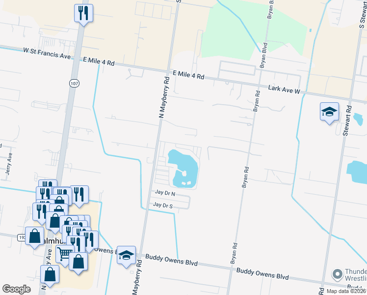 map of restaurants, bars, coffee shops, grocery stores, and more near 4770 North Mayberry Road in Mission