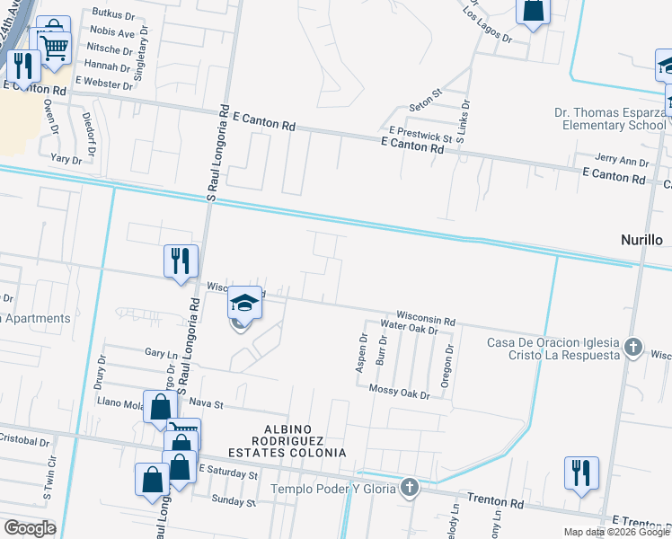 map of restaurants, bars, coffee shops, grocery stores, and more near 3405 Aurora Lane in Edinburg