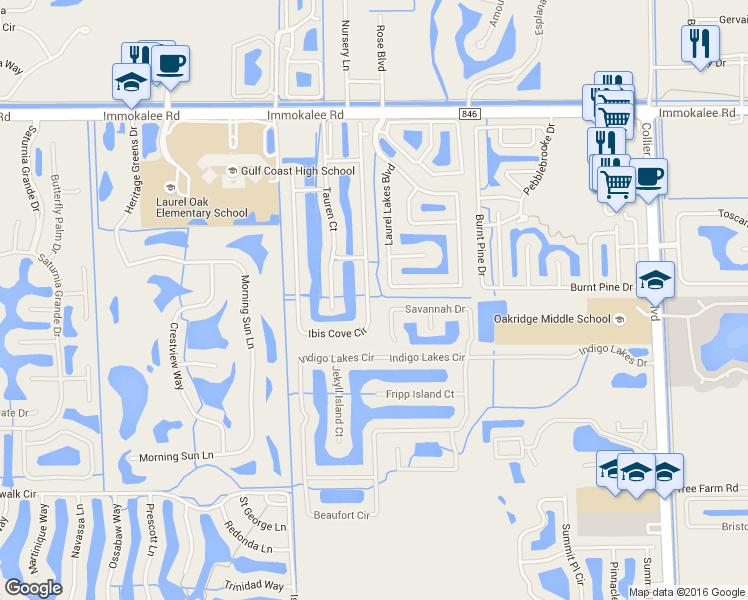 map of restaurants, bars, coffee shops, grocery stores, and more near 8456 Laurel Lakes Boulevard in Naples
