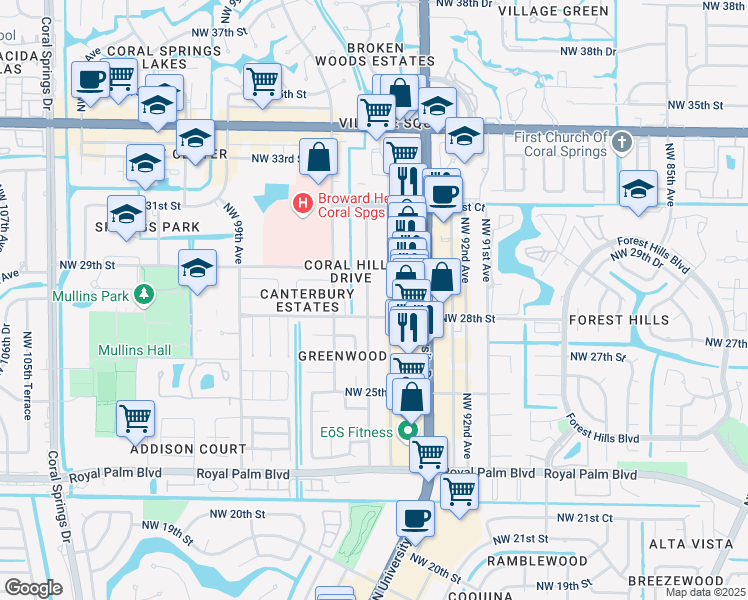 map of restaurants, bars, coffee shops, grocery stores, and more near in Pompano Beach