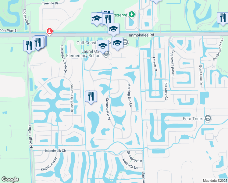 map of restaurants, bars, coffee shops, grocery stores, and more near 2147 Morning Sun Lane in Naples