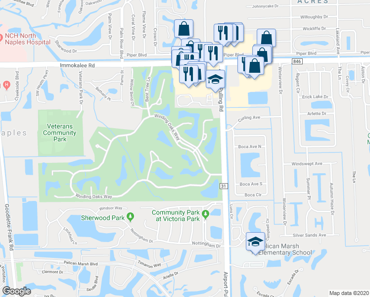 map of restaurants, bars, coffee shops, grocery stores, and more near 2275 Harmony Lane in Naples