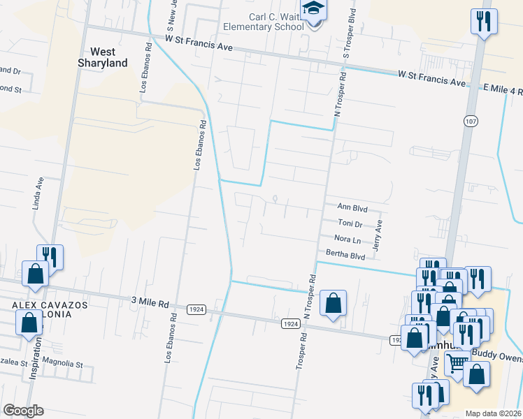 map of restaurants, bars, coffee shops, grocery stores, and more near 4720 Maria Bonita Drive in Mission