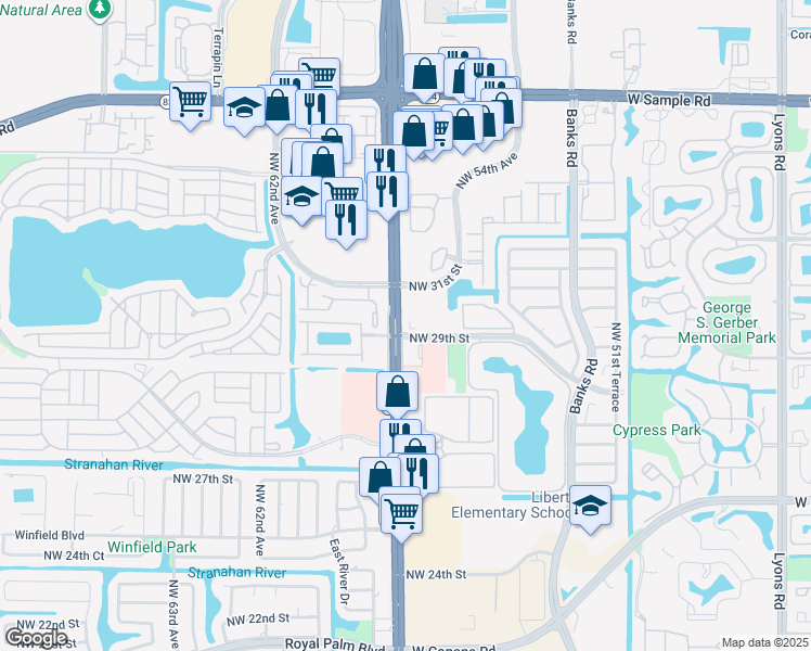 map of restaurants, bars, coffee shops, grocery stores, and more near Toscana Lane in Margate