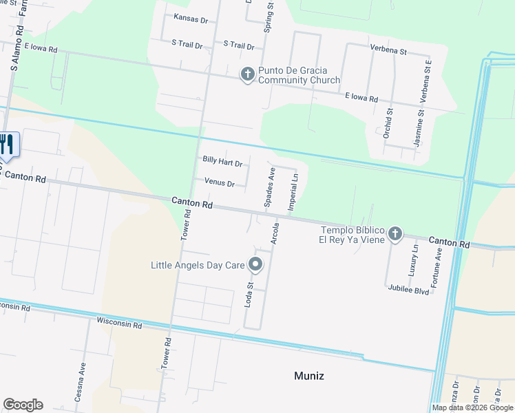 map of restaurants, bars, coffee shops, grocery stores, and more near 2705 Spades Avenue in Edinburg