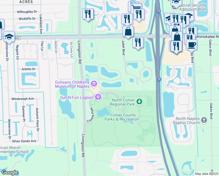 map of restaurants, bars, coffee shops, grocery stores, and more near 15110 Palmer Lake Circle in Naples