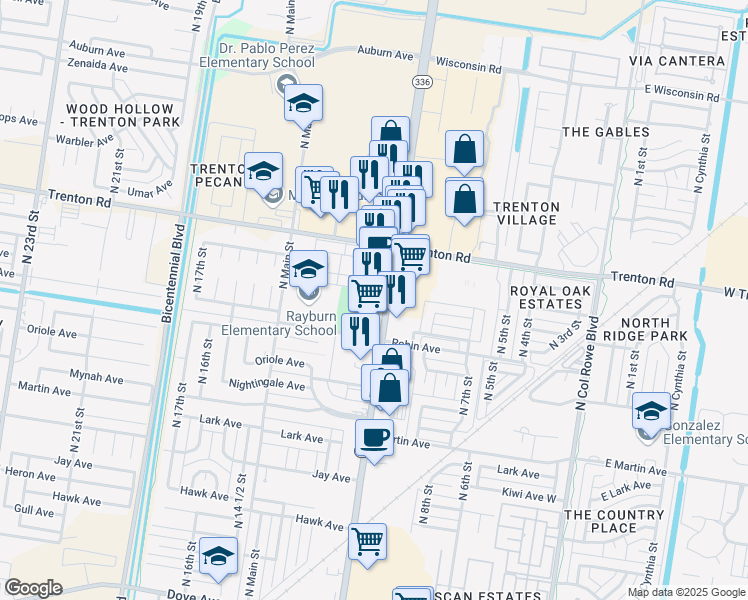 map of restaurants, bars, coffee shops, grocery stores, and more near 7017 North 10th Street in McAllen