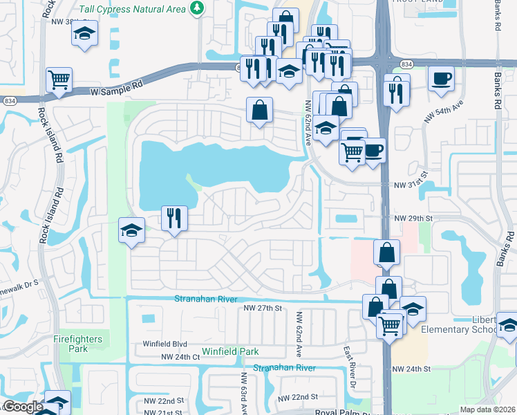 map of restaurants, bars, coffee shops, grocery stores, and more near 6336 Ocean Drive in Margate