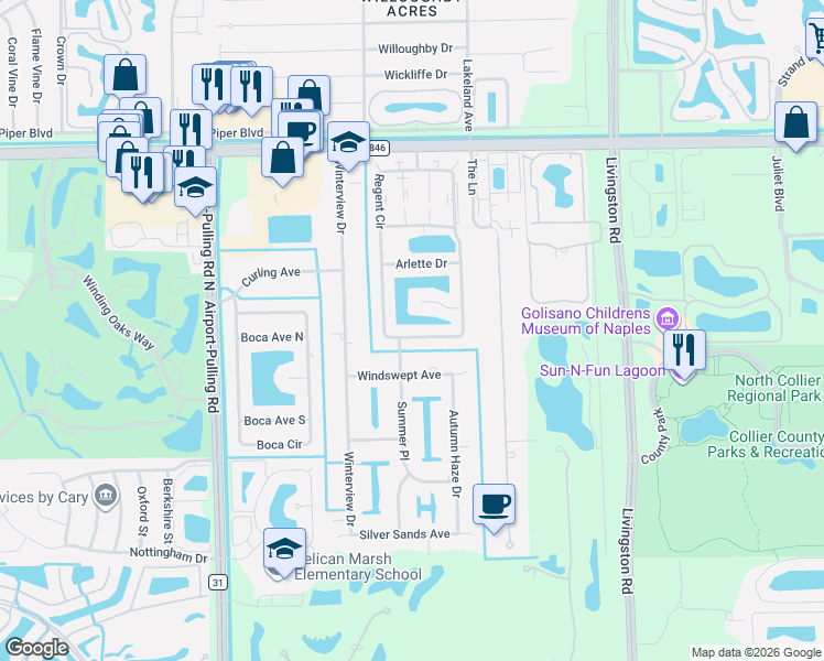 map of restaurants, bars, coffee shops, grocery stores, and more near 10490 Regent Cir in Naples