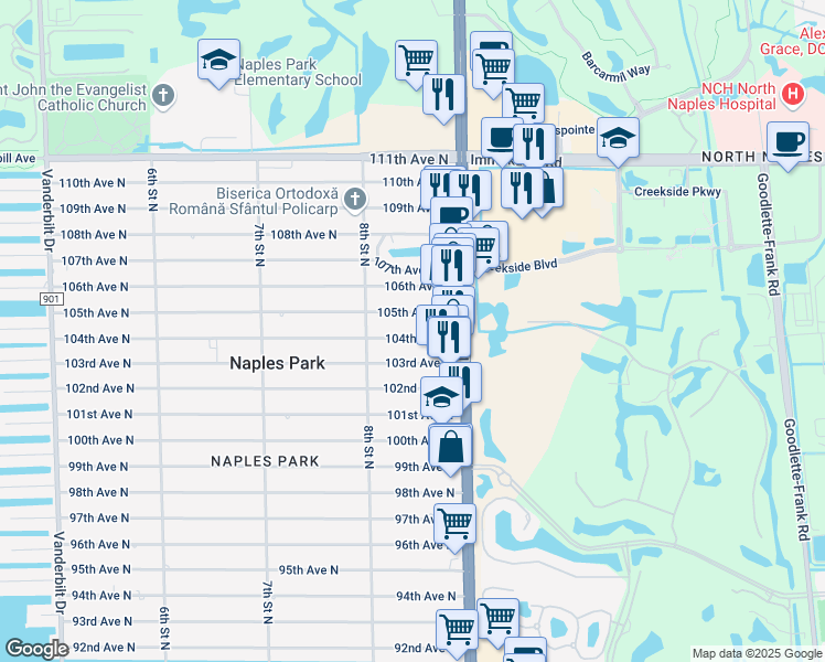 map of restaurants, bars, coffee shops, grocery stores, and more near 830 105th Avenue North in Naples
