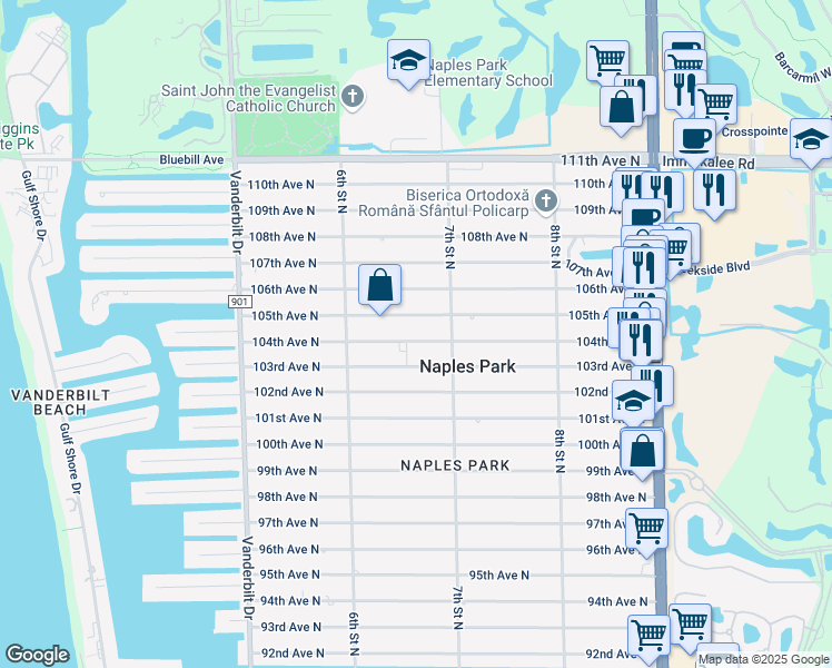 map of restaurants, bars, coffee shops, grocery stores, and more near 690 105th Avenue North in Naples