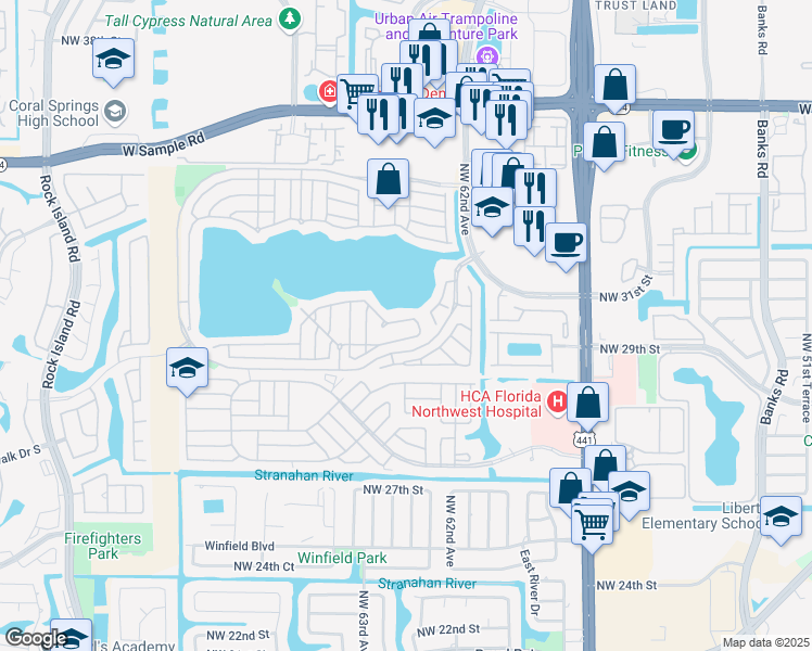 map of restaurants, bars, coffee shops, grocery stores, and more near 6304 Ocean Drive in Margate