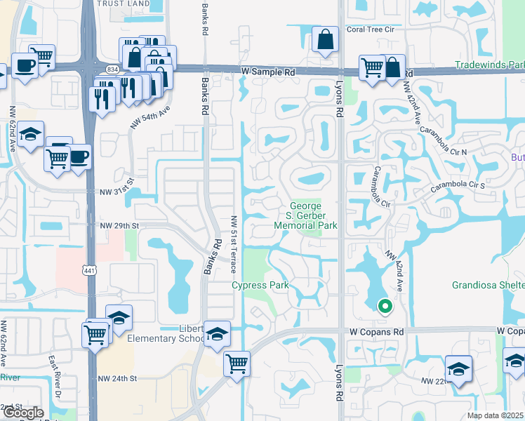 map of restaurants, bars, coffee shops, grocery stores, and more near 181 Cocoplum Circle in Coconut Creek