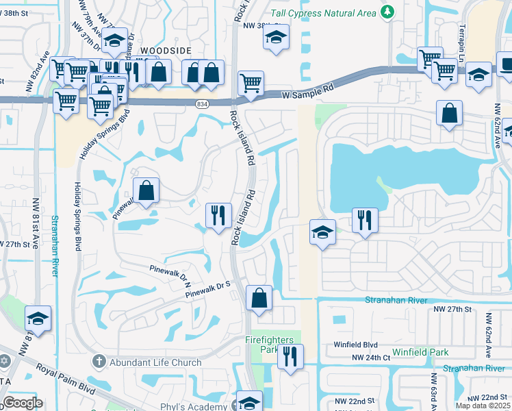 map of restaurants, bars, coffee shops, grocery stores, and more near 6976 Montara Drive in Margate