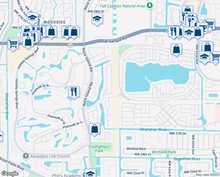 map of restaurants, bars, coffee shops, grocery stores, and more near 3065 Dogwood Lane in Margate