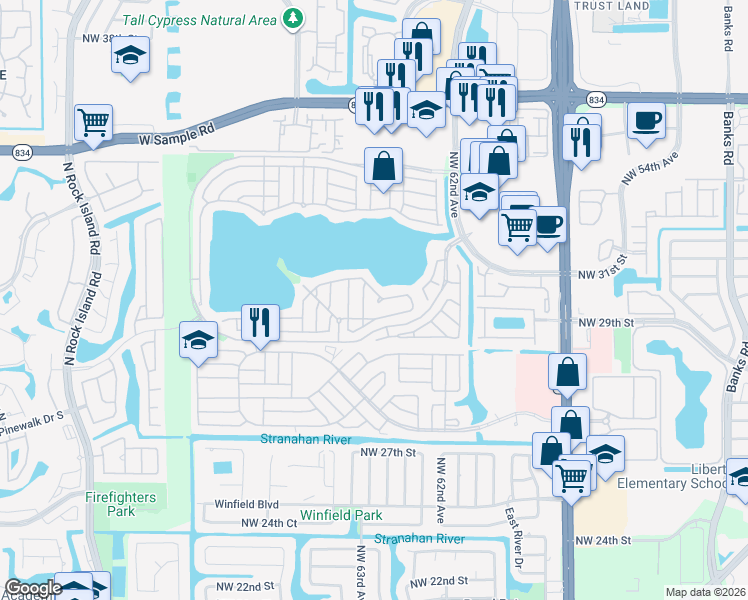 map of restaurants, bars, coffee shops, grocery stores, and more near 6335 Ocean Drive in Margate